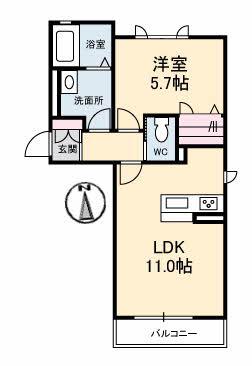 グランドヒルズ原尾島(1LDK/2階)の間取り写真