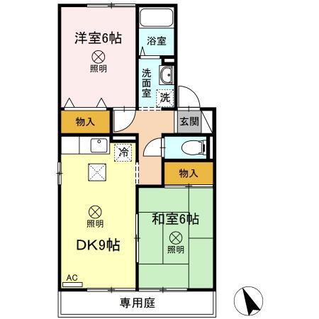 グランシャリオA棟(2DK/1階)の間取り写真