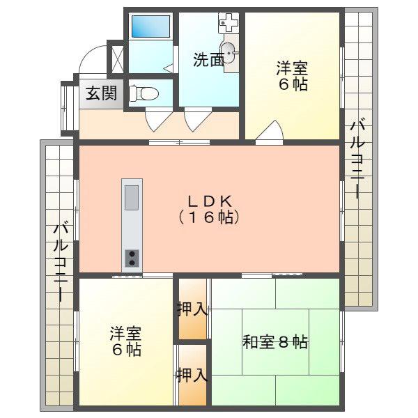 フローラ・2(3LDK/2階)の間取り写真