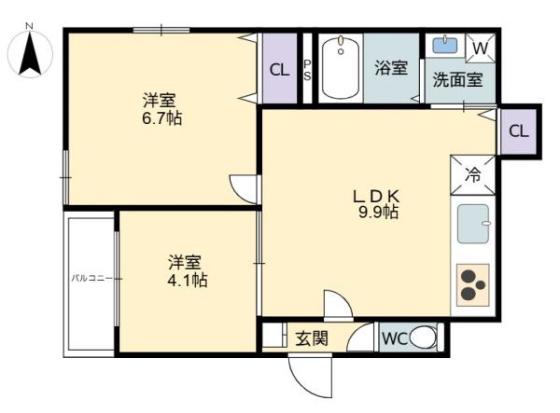 RIVER CITY 西川原(2LDK/2階)の間取り写真