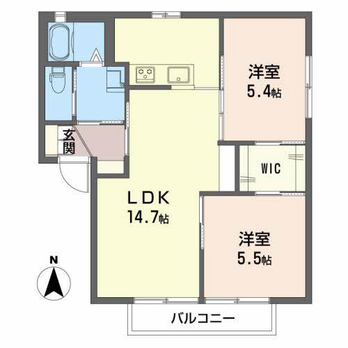 ドミール平井B棟(2LDK/2階)の間取り写真