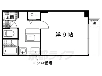 山陰本線 二条駅 徒歩18分 4階建 築56年(1K/3階)の間取り写真