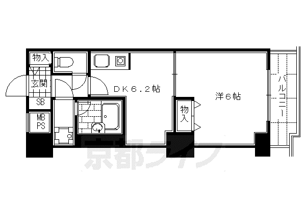 阪急電鉄京都線 大宮駅(京都) 徒歩10分 11階建 築34年(1DK/4階)の間取り写真
