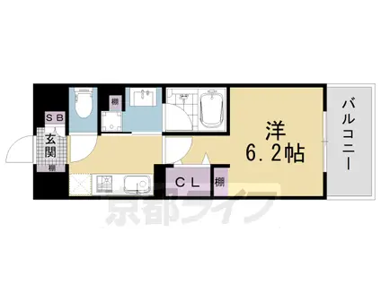 阪急電鉄京都線 西院駅(阪急) 徒歩9分 5階建 築4年(1K/4階)の間取り写真