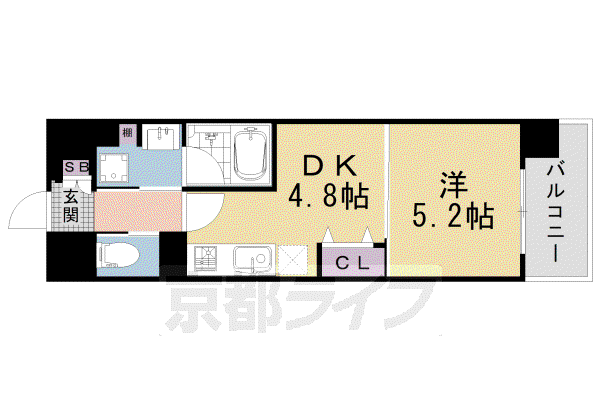 アスヴェル京都四条西院(1DK/4階)の間取り写真