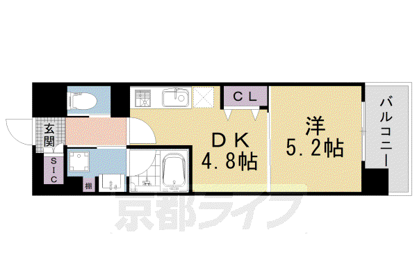 阪急電鉄京都線 西院駅(阪急) 徒歩9分 5階建 築4年(1DK/2階)の間取り写真