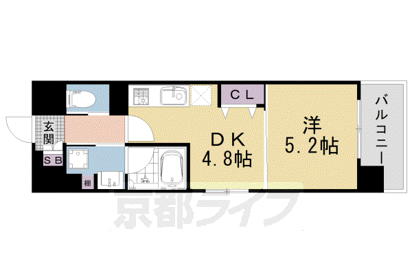 阪急電鉄京都線 西院駅(阪急) 徒歩9分 5階建 築4年(1DK/2階)の間取り写真