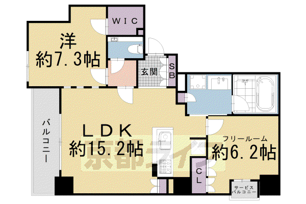 京都市烏丸線 烏丸御池駅 徒歩6分 11階建 築4年(2LDK/8階)の間取り写真