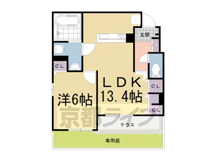 近鉄京都線 久津川駅 徒歩7分 2階建 築4年(1LDK/1階)の間取り写真