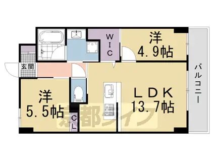 ベルビュー西陣(2LDK/6階)の間取り写真