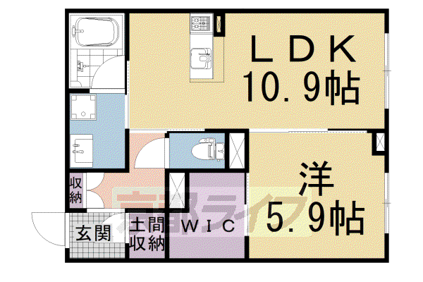 近鉄京都線 東寺駅 徒歩5分 3階建 築4年(1LDK/1階)の間取り写真
