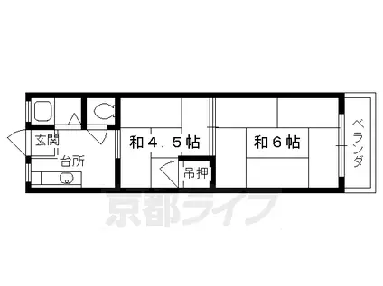 京阪電気鉄道京阪線 東福寺駅 徒歩4分 4階建 築49年(2K/2階)の間取り写真