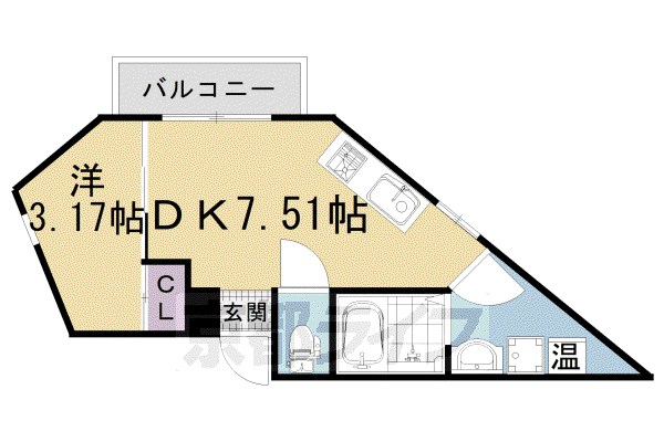 京都市東西線 太秦天神川駅 徒歩2分 4階建 築4年(1DK/1階)の間取り写真