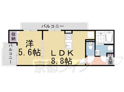 東海道本線 西大路駅 徒歩6分 6階建 築4年(1LDK/1階)の間取り写真