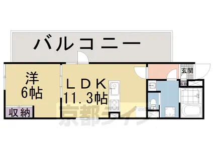 東海道本線 西大路駅 徒歩6分 6階建 築3年(1LDK/6階)の間取り写真