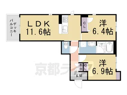 山陰本線 太秦駅(ＪＲ) 徒歩17分 3階建 築4年(2LDK/1階)の間取り写真