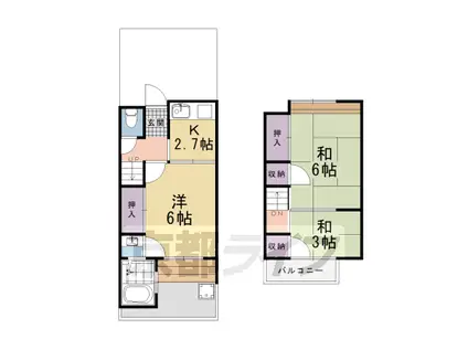 京都市東西線 太秦天神川駅 徒歩7分 2階建 築54年(3K)の間取り写真