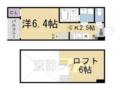 京都市東西線 椥辻駅 徒歩6分 2階建 築4年(1K/1階)の間取り写真