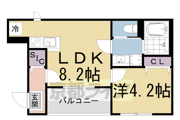京都市東西線 椥辻駅 徒歩6分 3階建 築4年(1LDK/1階)の間取り写真