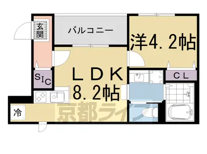 京都市東西線 椥辻駅 徒歩6分 3階建 築4年(1LDK/2階)の間取り写真
