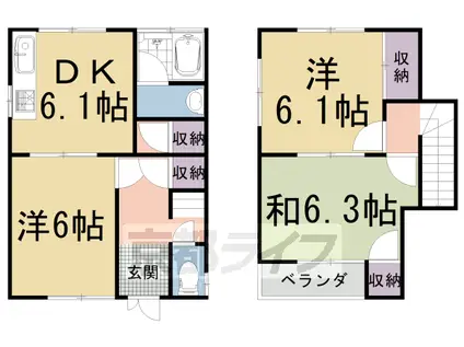 奈良線 宇治駅(ＪＲ) 徒歩12分 1階建 築36年(3DK)の間取り写真