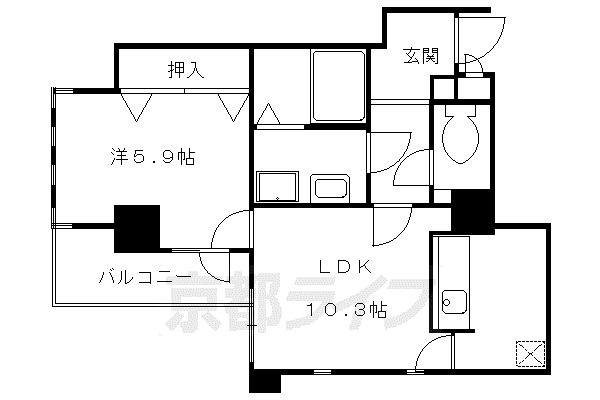 叡山電鉄 元田中駅 徒歩3分 6階建 築36年(1LDK/2階)の間取り写真