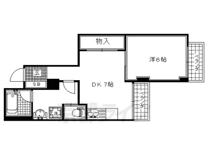京都市烏丸線 北山駅(京都) 徒歩12分 5階建 築40年(1DK/2階)の間取り写真