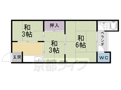 山陰本線 太秦駅(ＪＲ) 徒歩6分 2階建 築56年(2K/2階)の間取り写真