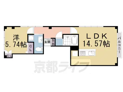 京福嵐山本線 帷子ノ辻駅 徒歩2分 5階建 築34年(1LDK/4階)の間取り写真