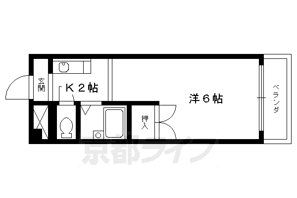 叡山電鉄 一乗寺駅 徒歩2分 3階建 築33年(1K/3階)の間取り写真