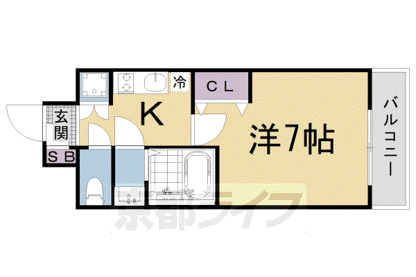 東海道本線 西大路駅 徒歩7分 9階建 築4年(1K/3階)の間取り写真