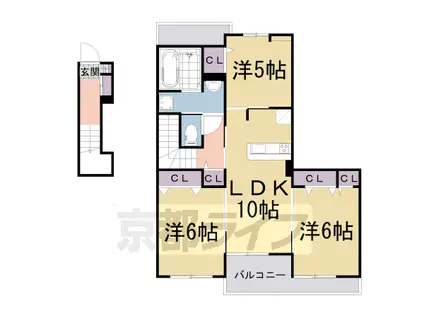 奈良線 山城多賀駅 徒歩8分 2階建 築4年(3LDK/2階)の間取り写真