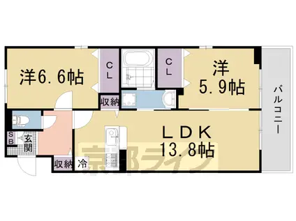 京阪電気鉄道京阪線 淀駅 徒歩34分 3階建 築3年(2LDK/2階)の間取り写真