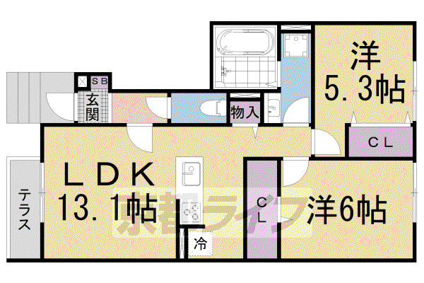 RISAIA(2LDK/1階)の間取り写真