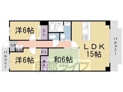 山陰本線 花園駅(京都) 徒歩8分 6階建 築35年(3LDK/1階)の間取り写真