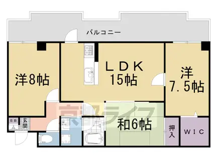 山陰本線 花園駅(京都) 徒歩8分 6階建 築35年(3LDK/5階)の間取り写真
