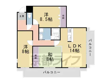 山陰本線 花園駅(京都) 徒歩8分 6階建 築35年(3LDK/1階)の間取り写真