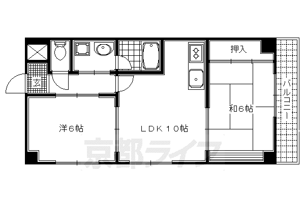 阪急電鉄京都線 西京極駅 徒歩9分 5階建 築38年(2LDK/4階)の間取り写真