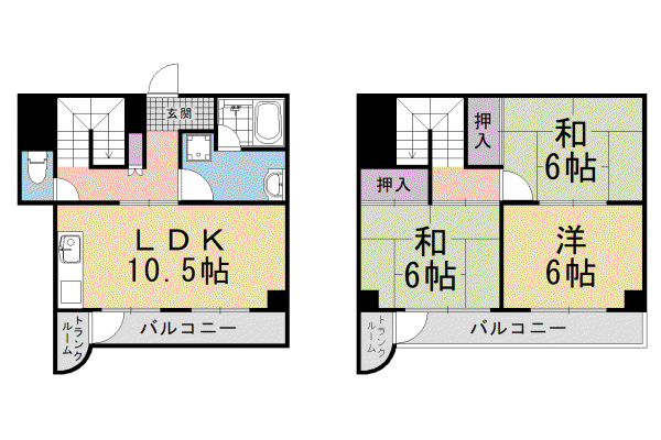 山陰本線 太秦駅(ＪＲ) 徒歩12分 6階建 築34年(3LDK/5階)の間取り写真
