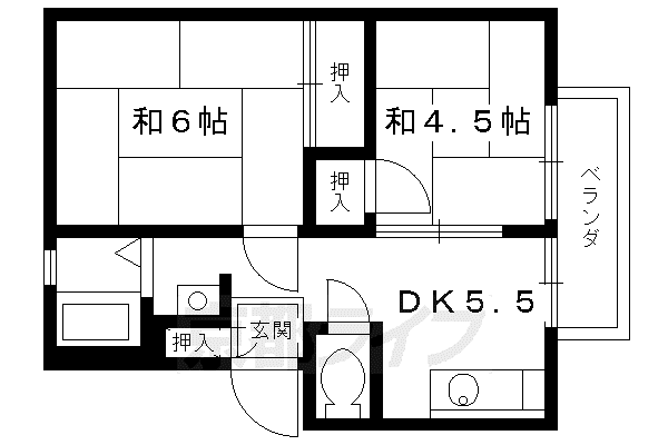 京都市東西線 太秦天神川駅 徒歩8分 2階建 築38年(2DK/2階)の間取り写真