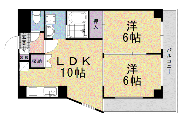メゾンたつみ(2LDK/4階)の間取り写真