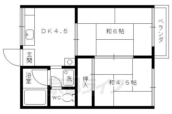 山陰本線 嵯峨嵐山駅 徒歩20分 2階建 築43年(2DK/1階)の間取り写真