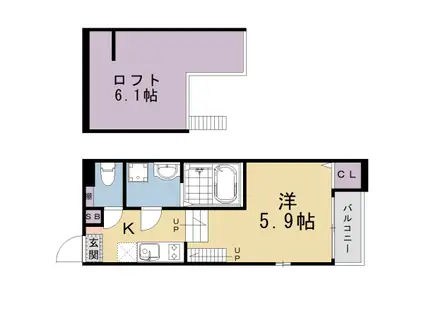 近鉄京都線 竹田駅(京都) 徒歩9分 2階建 築4年(1K/2階)の間取り写真