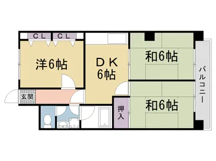 山陰本線 太秦駅(ＪＲ) 徒歩7分 4階建 築37年(3DK/3階)の間取り写真