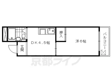 山陰本線 太秦駅(ＪＲ) 徒歩7分 4階建 築37年(1DK/2階)の間取り写真