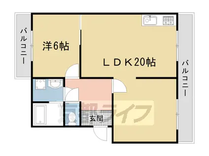京都市東西線 太秦天神川駅 徒歩3分 5階建 築45年(1LDK/4階)の間取り写真