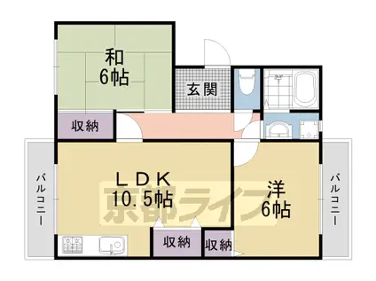 京都市東西線 太秦天神川駅 徒歩3分 5階建 築45年(2LDK/2階)の間取り写真