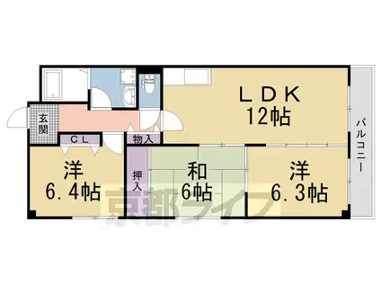 京都市東西線 太秦天神川駅 徒歩14分 6階建 築33年(3LDK/1階)の間取り写真