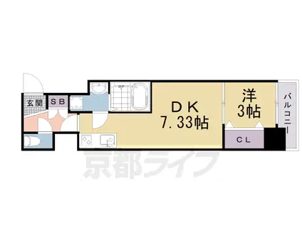 京都市烏丸線 九条駅(京都) 徒歩1分 9階建 築4年(1DK/6階)の間取り写真