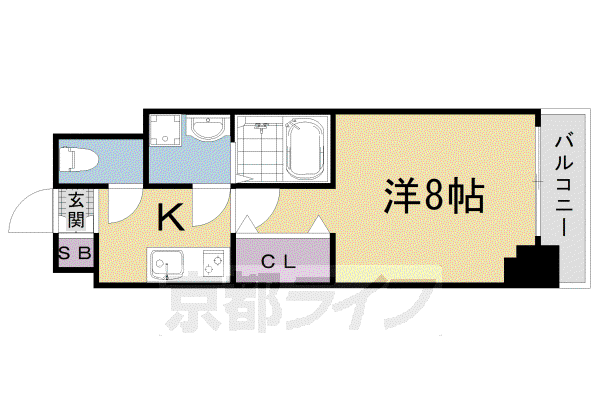 京都市烏丸線 九条駅(京都) 徒歩1分 9階建 築4年(1K/4階)の間取り写真
